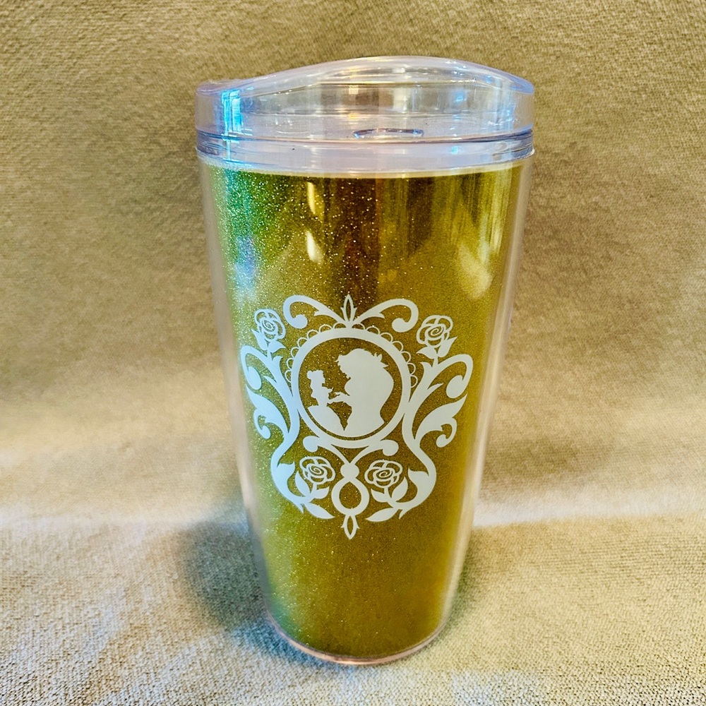 Authentic Disney Grand Floridian Gold Beauty Beast Plastic BPA Free Tumbler